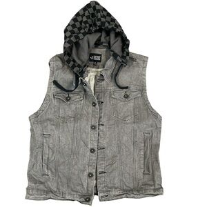 Rude Grunge Y2K Faded Charcoal Denim Vest XL Biker Goth Unisex